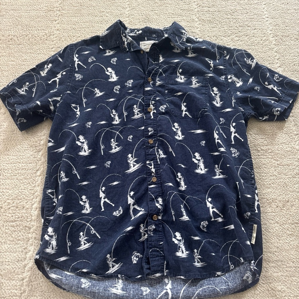 Field & Stream Dark Blue Fishing Pattern Shirt